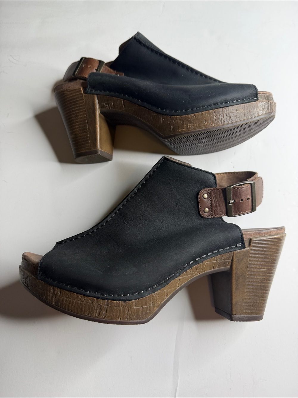 Dansko Reggie Peep Toe Slingback Bootie Black and Brown Women's Size 40